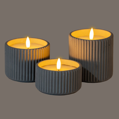 Luxe Collection Natural Glow Grey Ribbed Large  Led Candle