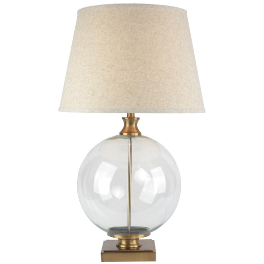 Lunel Glass Orb Table Lamp With Edged Linen Shade