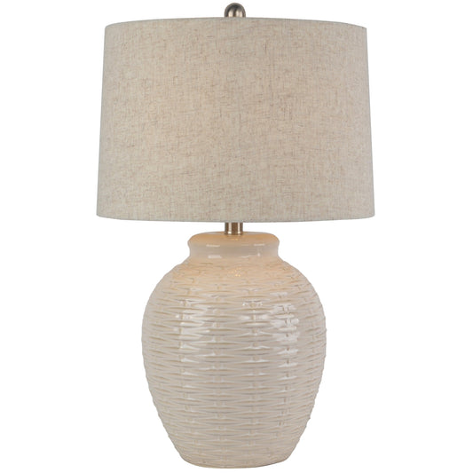 Basketweave Ceramic Table Lamp With Linen Shade