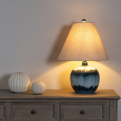 Ocean Shadows Squat  Table Lamp With Linen Shade