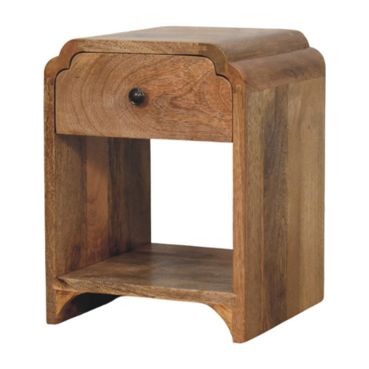 Newton Mini Oak-ish Nightstand with a drawer and open shelf